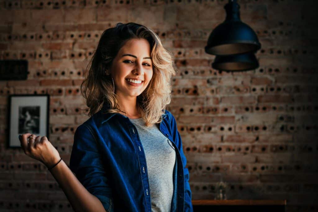 woman smiling inside