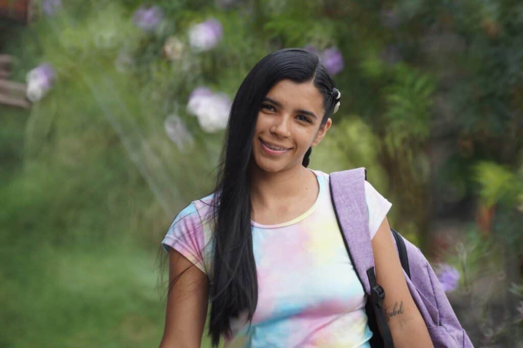 girl at school wearing braces